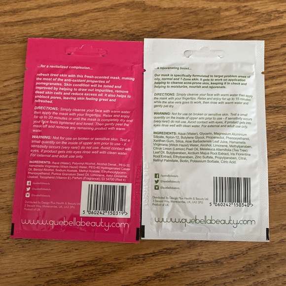 2 NEW Que Bella facial masks - deep cleansing and refreshing - Picture 2 of 2